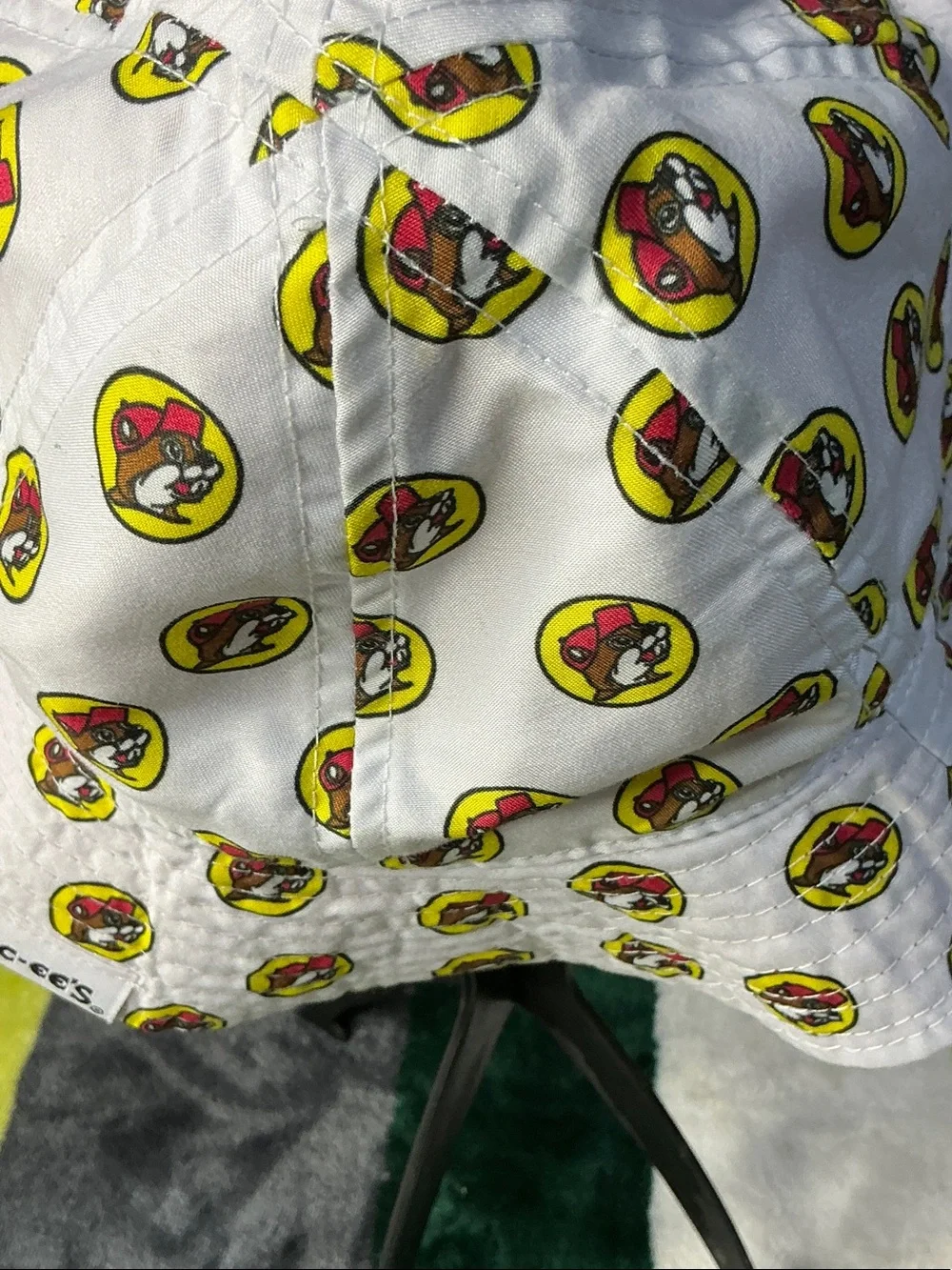 Kids White Bucket Hat with Yellow Cartoon Print